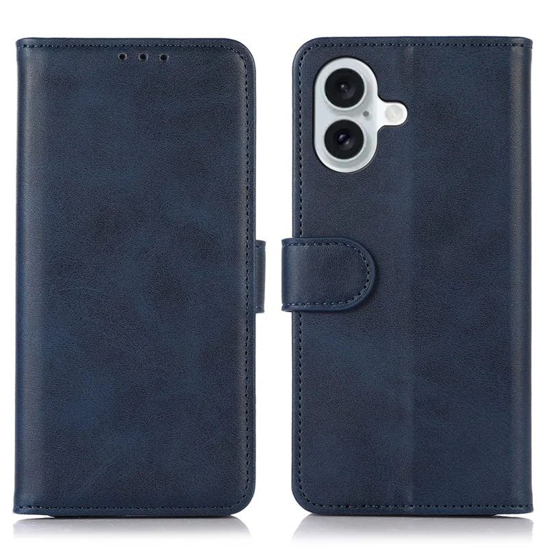 For iPhone 16 Case Cowhide Texture Leather Wallet Phone Cover with Magnetic Clasp - Blue