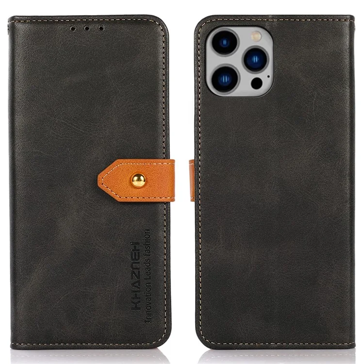 KHAZNEH For iPhone 16 Pro Cases PU Leather Card Holder Phone Cover Mobile Spares Wholesale - Black