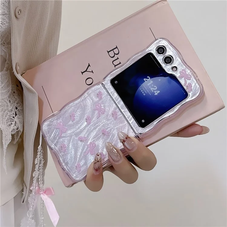 For Samsung Galaxy Z Flip5 5G Case Pattern Print Hard PC Phone Cover with Strap - Flower / Bear