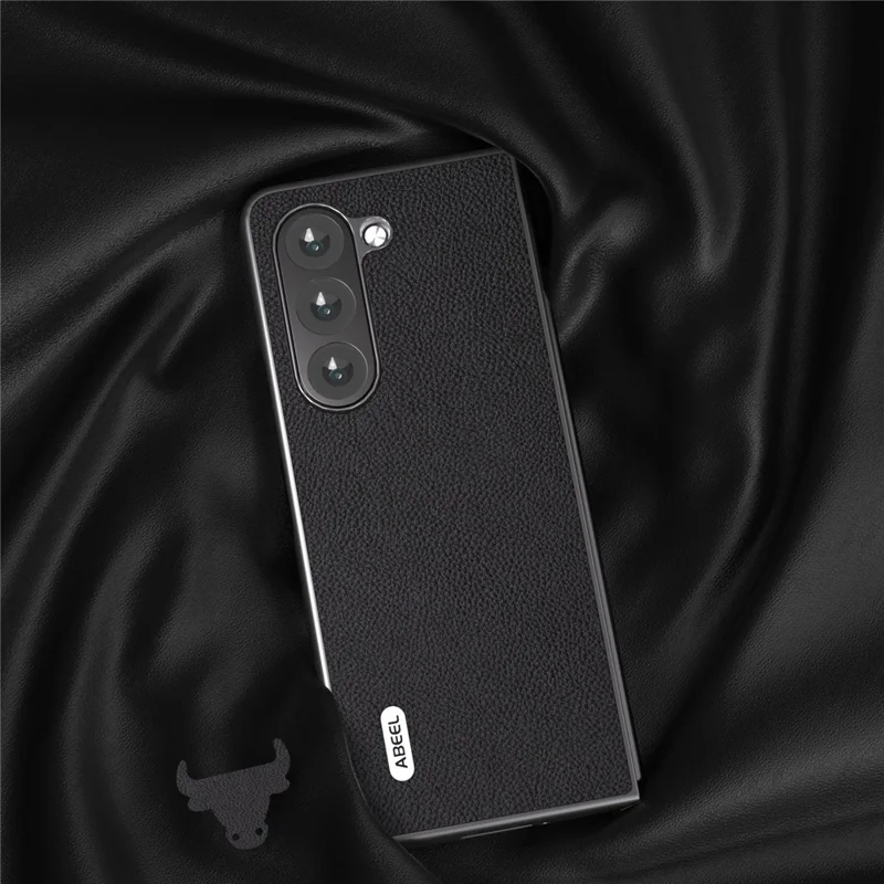 ABEEL For Samsung Galaxy Z Fold6 5G Case Litchi Texture Cowhide Leather+PC Phone Cover - Black