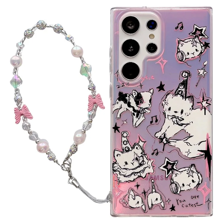 For Samsung Galaxy S23 Ultra Case Pet Dog Pattern Laser TPU Phone Cover - Pink