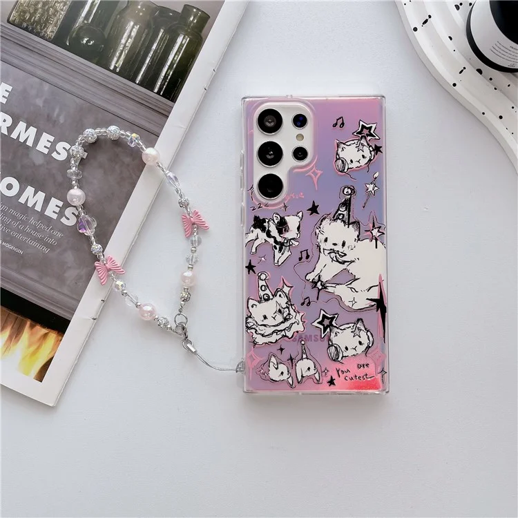 For Samsung Galaxy S23 Ultra Case Pet Dog Pattern Laser TPU Phone Cover - Pink