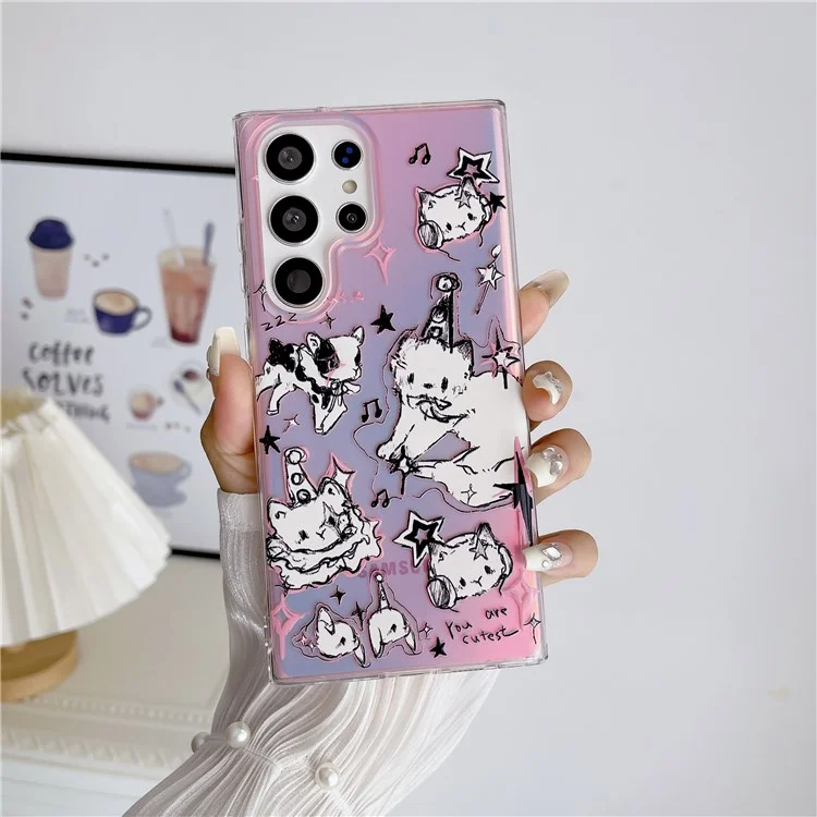 For Samsung Galaxy S23 Ultra Case Pet Dog Pattern Laser TPU Phone Cover - Pink