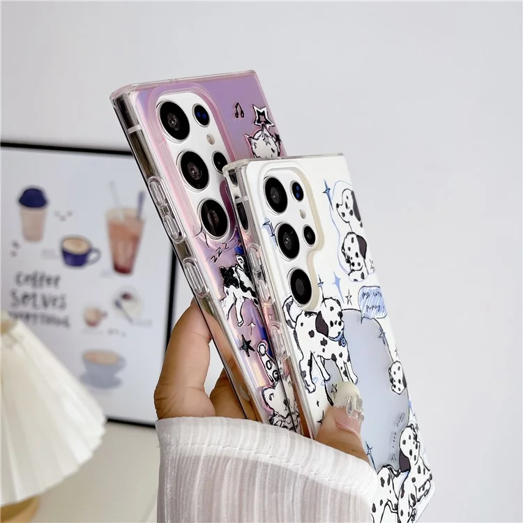 For Samsung Galaxy S23 Ultra Case Pet Dog Pattern Laser TPU Phone Cover - Pink