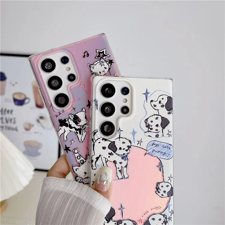 For Samsung Galaxy S23 Ultra Case Pet Dog Pattern Laser TPU Phone Cover - Pink