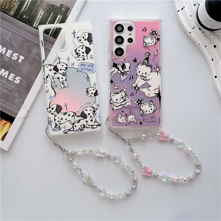 For Samsung Galaxy S23 Ultra Case Pet Dog Pattern Laser TPU Phone Cover - Pink