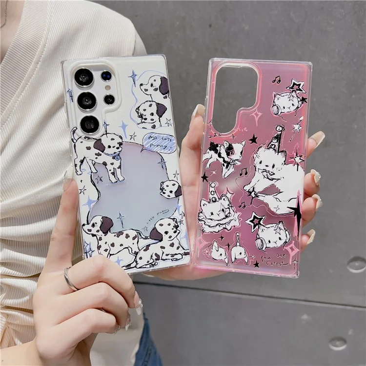 For Samsung Galaxy S23 Ultra Case Pet Dog Pattern Laser TPU Phone Cover - Pink