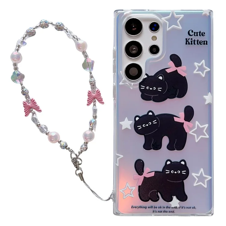 For Samsung Galaxy S24 Ultra Case Laser Effect Cartoon Cat Pattern Soft TPU Phone Cover - 3 Cats