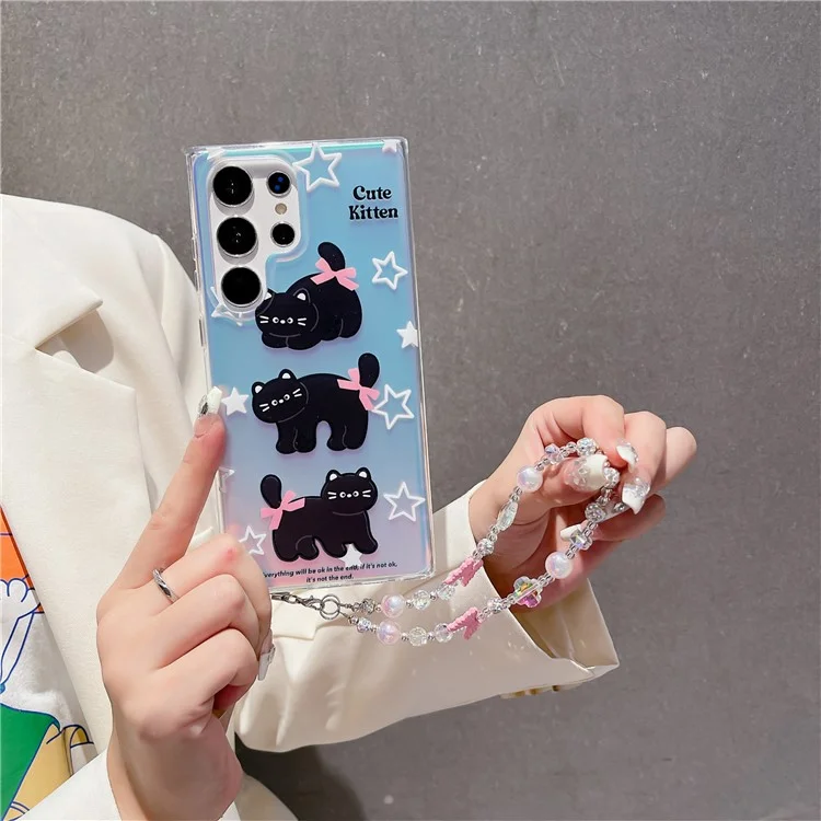 For Samsung Galaxy S24 Ultra Case Laser Effect Cartoon Cat Pattern Soft TPU Phone Cover - 3 Cats