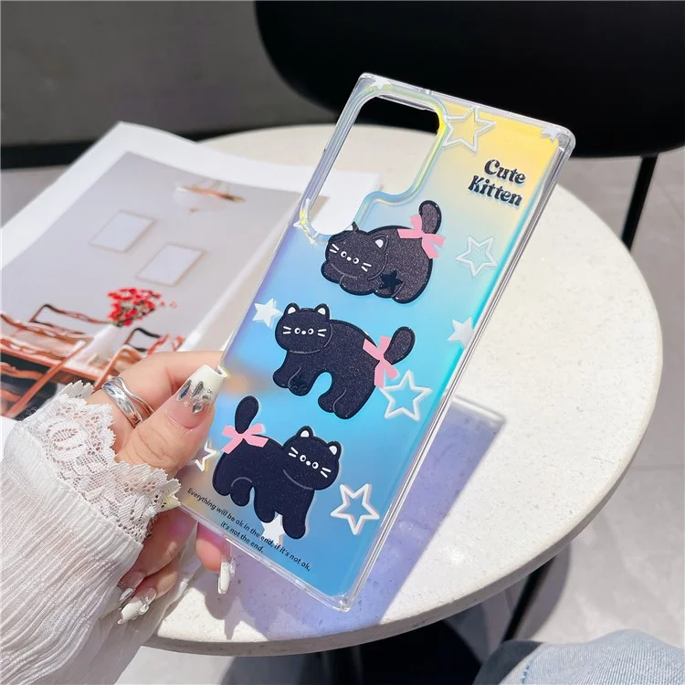 For Samsung Galaxy S24 Ultra Case Laser Effect Cartoon Cat Pattern Soft TPU Phone Cover - 3 Cats