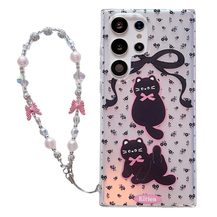 For Samsung Galaxy S23 Ultra Case TPU Cute Cat Pattern Laser Phone Cover - Bowknot Cat