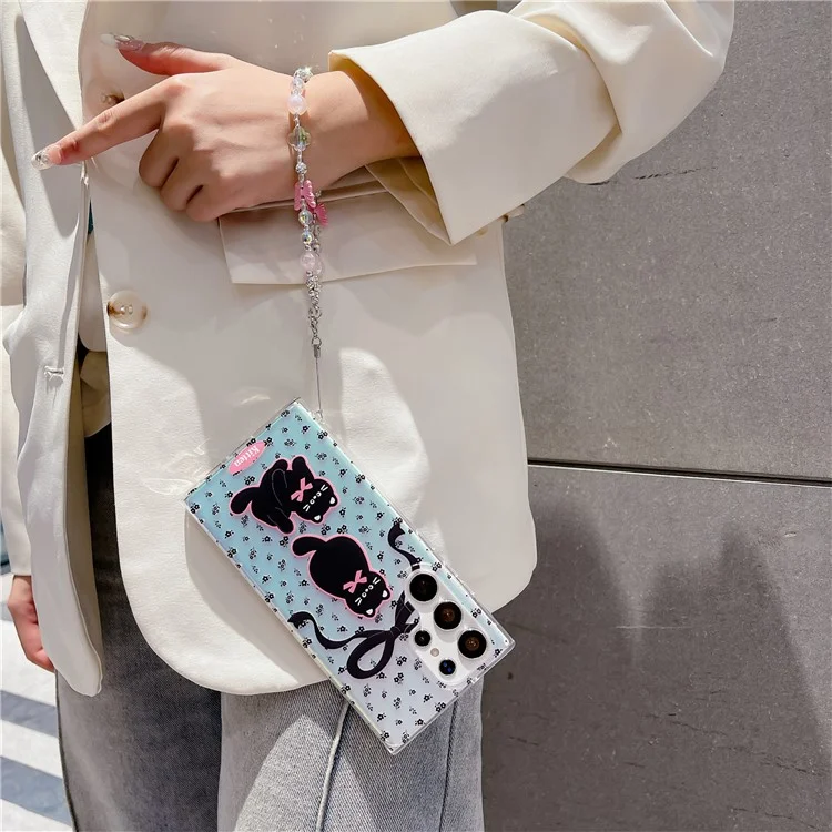 For Samsung Galaxy S23 Ultra Case TPU Cute Cat Pattern Laser Phone Cover - Bowknot Cat