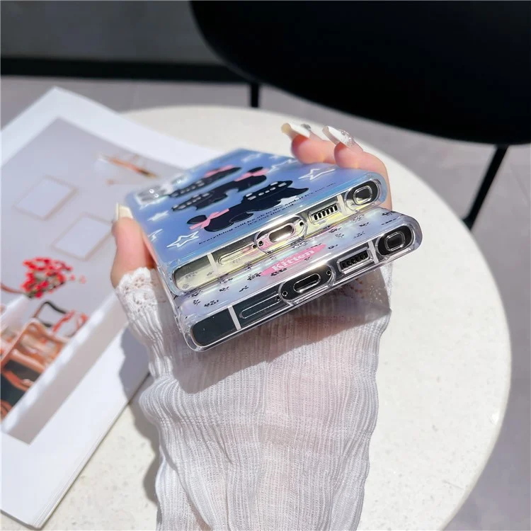 For Samsung Galaxy S23 Ultra Case TPU Cute Cat Pattern Laser Phone Cover - Bowknot Cat