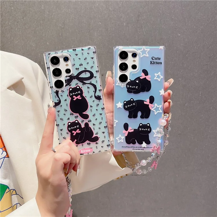 For Samsung Galaxy S23 Ultra Case TPU Cute Cat Pattern Laser Phone Cover - Bowknot Cat