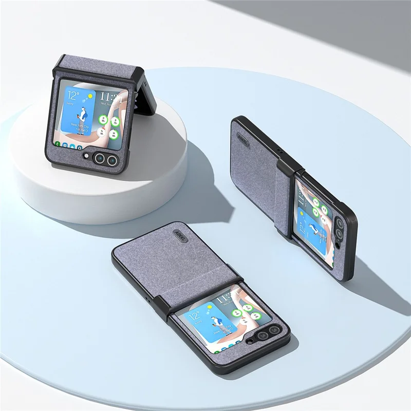 ABEEL For Samsung Galaxy Z Flip7 FE 5G / Z Flip6 5G Case PU Leather+PC Glitter Phone Cover with Hinge Design - Black