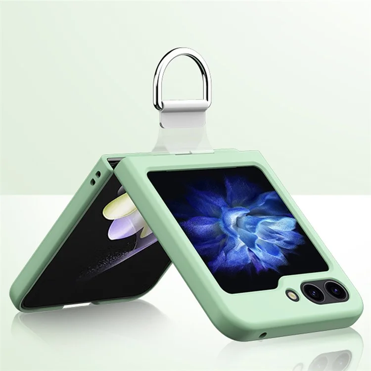 For Samsung Galaxy Z Flip7 FE 5G / Z Flip6 5G Hard PC Case Metal Ring Holder Anti-Slip Skin-Touch Phone Cover - Light Green