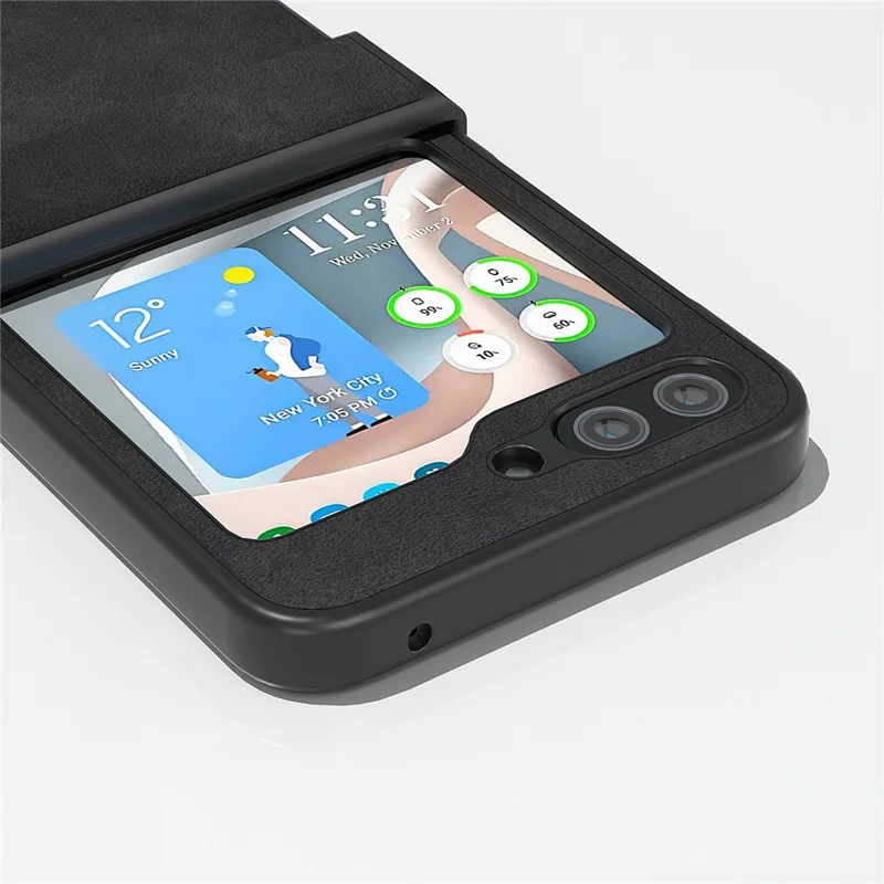ABEEL For Samsung Galaxy Z Flip7 FE 5G / Z Flip6 5G Phone Case Anti-Scratch PU+PC Hinge Protection Cover - Black