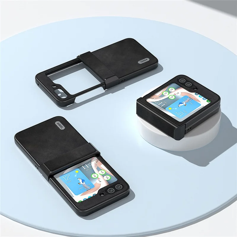 ABEEL For Samsung Galaxy Z Flip7 FE 5G / Z Flip6 5G Phone Case Anti-Scratch PU+PC Hinge Protection Cover - Black