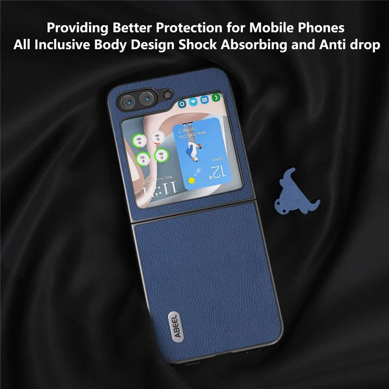 ABEEL For Samsung Galaxy Z Flip7 FE 5G / Z Flip6 5G Case Cowhide Leather Litchi Texture Phone Protective Cover - Blue