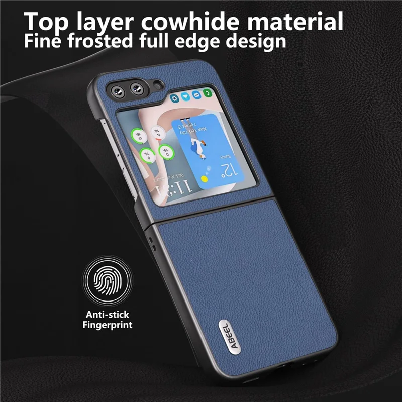 ABEEL For Samsung Galaxy Z Flip7 FE 5G / Z Flip6 5G Case Cowhide Leather Litchi Texture Phone Protective Cover - Blue