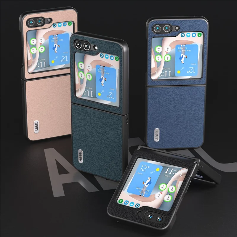ABEEL For Samsung Galaxy Z Flip7 FE 5G / Z Flip6 5G Case Cowhide Leather Litchi Texture Phone Protective Cover - Blue