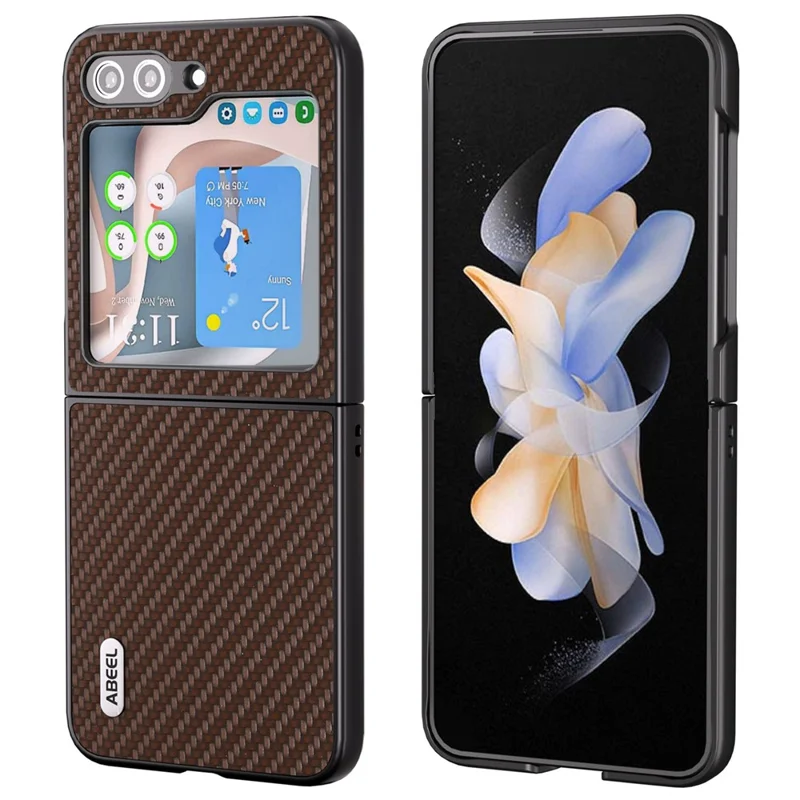 ABEEL For Samsung Galaxy Z Flip7 FE 5G / Z Flip6 5G Case Carbon Fiber Texture Phone Protective Cover - Brown