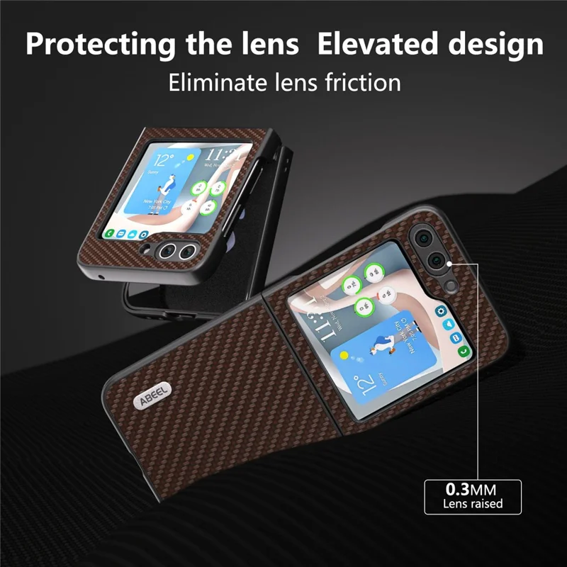 ABEEL For Samsung Galaxy Z Flip7 FE 5G / Z Flip6 5G Case Carbon Fiber Texture Phone Protective Cover - Brown