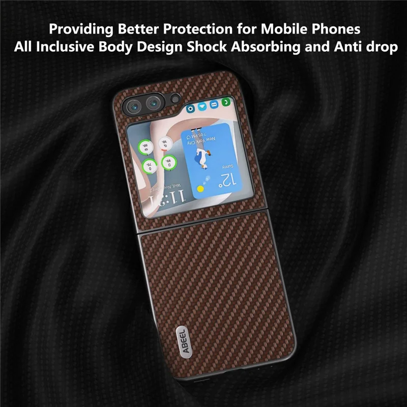 ABEEL For Samsung Galaxy Z Flip7 FE 5G / Z Flip6 5G Case Carbon Fiber Texture Phone Protective Cover - Brown