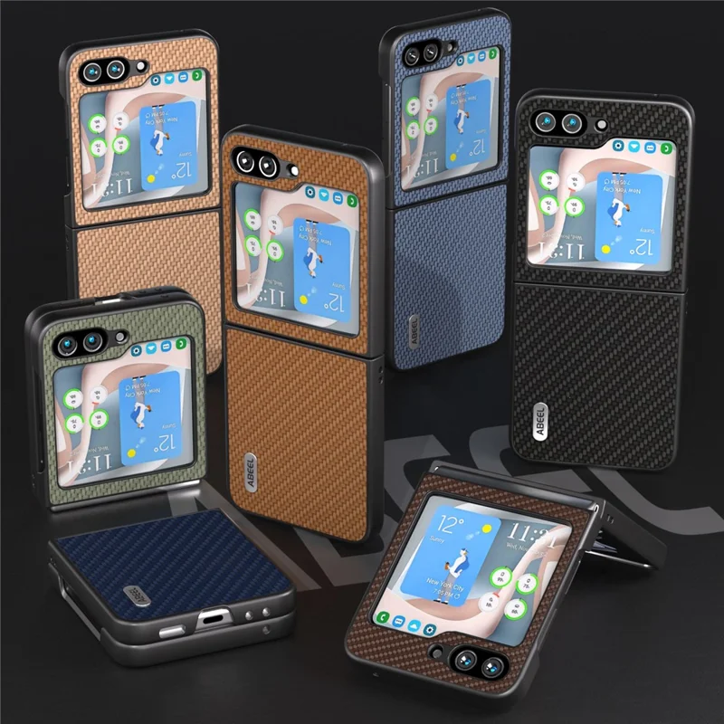 ABEEL For Samsung Galaxy Z Flip7 FE 5G / Z Flip6 5G Case Carbon Fiber Texture Phone Protective Cover - Brown