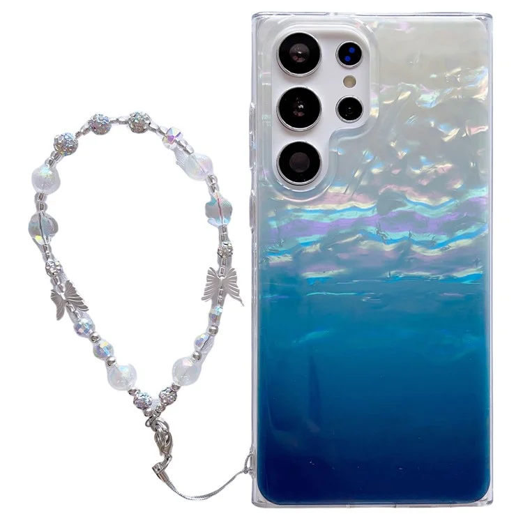 For Samsung Galaxy S23 Ultra Case Seashell Pattern TPU Shiny Phone Cover with Chain - Blue