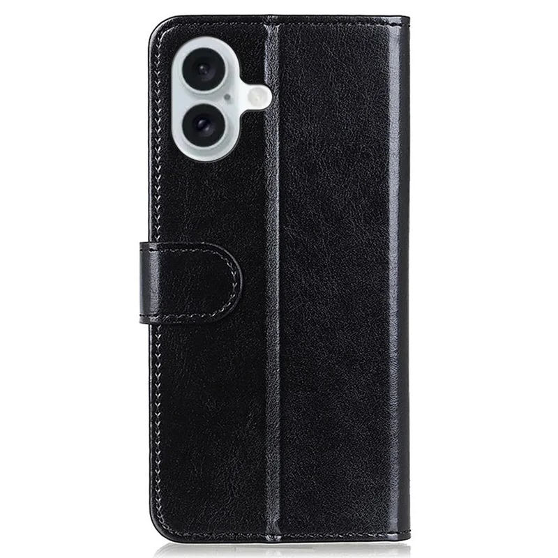 Für iPhone 16 Plus Hülle Leder Brieftasche Handyhülle Crazy Horse Textur - Schwarz