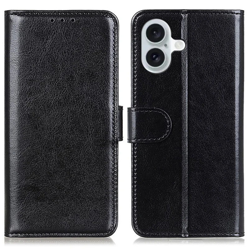 Funda para iPhone 16 Crazy Horse Texture PU Leather Wallet Phone Cover - Negro