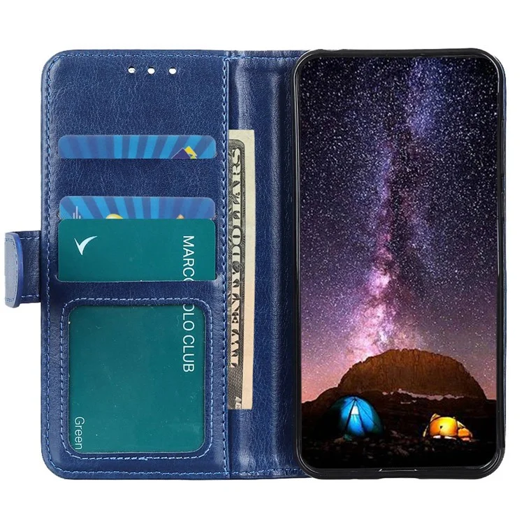 For iPhone 16 Case Crazy Horse Texture PU Leather Wallet Phone Cover - Blue