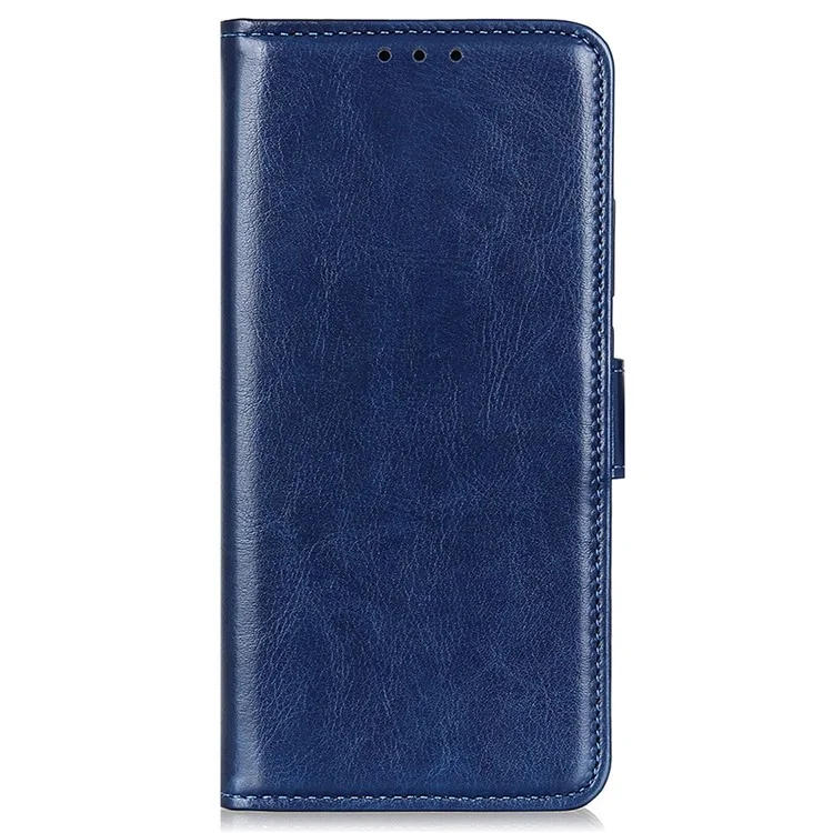 For iPhone 16 Case Crazy Horse Texture PU Leather Wallet Phone Cover - Blue