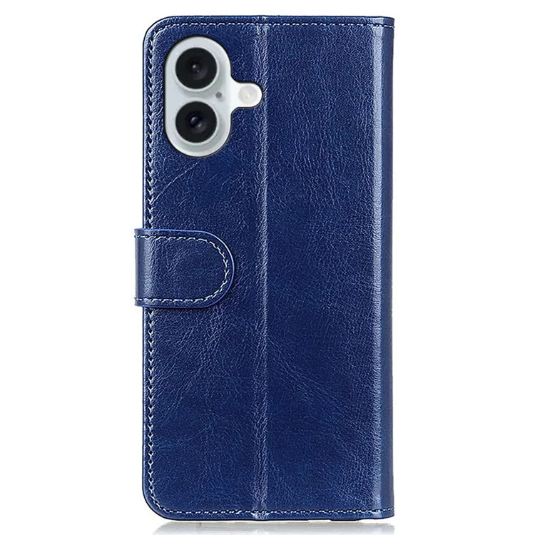 For iPhone 16 Case Crazy Horse Texture PU Leather Wallet Phone Cover - Blue