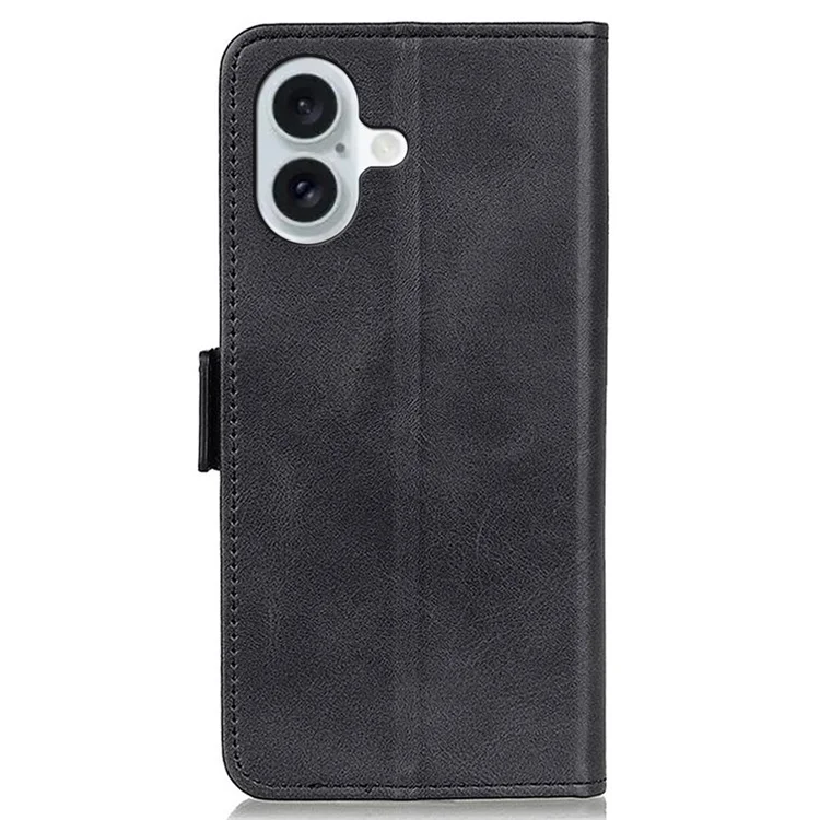 For iPhone 16 Case PU Leather Side-Magnetic Stand Card Slots Phone Cover - Black