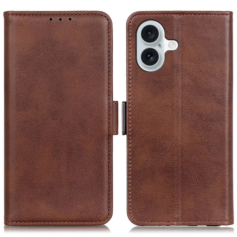 For iPhone 16 Plus Case PU Leather Wallet Phone Cover with Side Magnetic Clasp - Brown