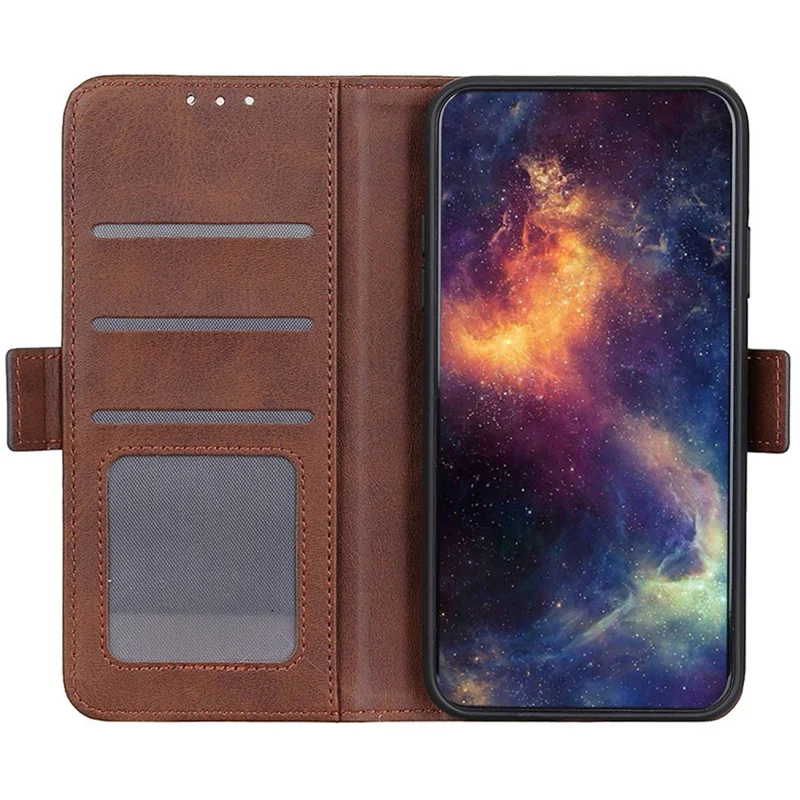 For iPhone 16 Plus Case PU Leather Wallet Phone Cover with Side Magnetic Clasp - Brown