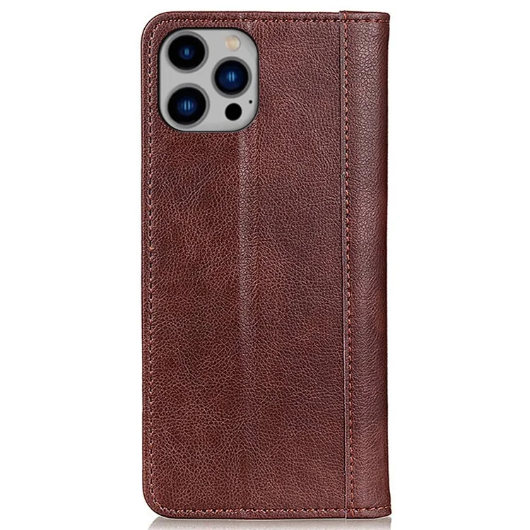 Custodia per iPhone 16 Pro Max in vera pelle divisa con chiusura magnetica automatica - Marrone