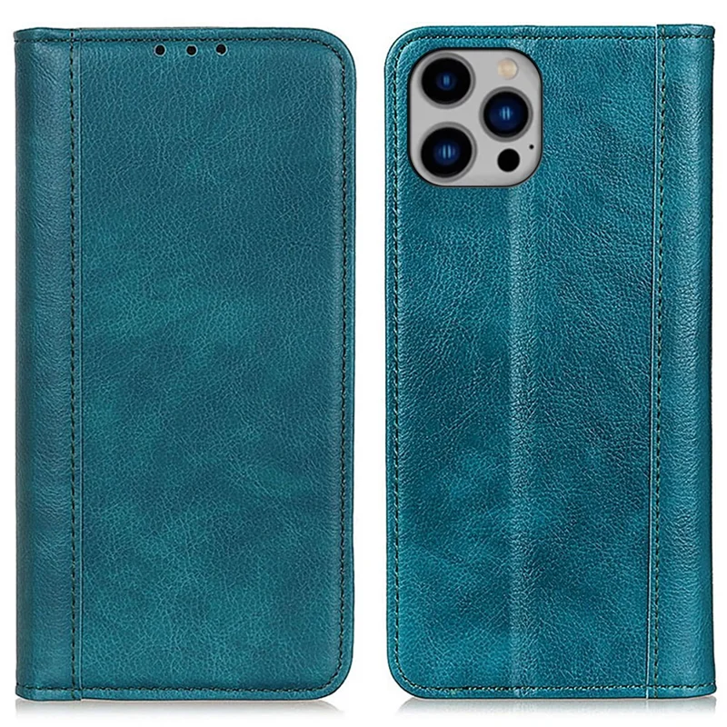 For iPhone 16 Pro Max Case Split Leather Magnetic Auto Closing Wallet Phone Cover - Green