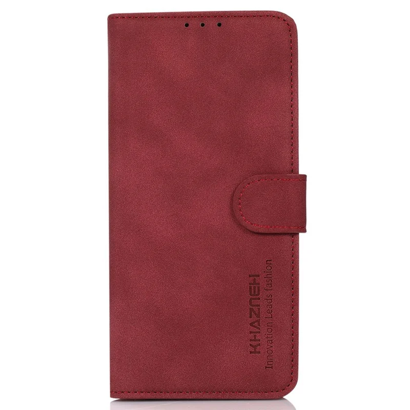 KHAZNEH For iPhone 16 Case Texture PU Leather Folding Stand Phone Cover - Red