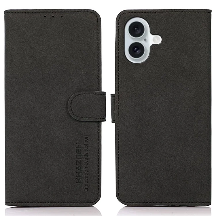 KHAZNEH Pour iPhone 16 Plus Étui en Suède Texture Portefeuille Housse en Cuir - Noir