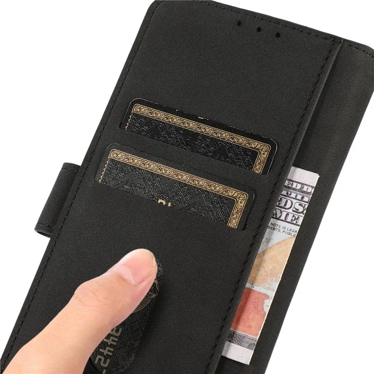 KHAZNEH Pour iPhone 16 Plus Étui en Suède Texture Portefeuille Housse en Cuir - Noir