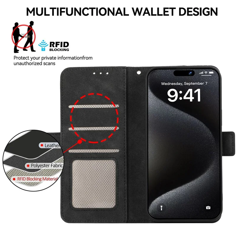 ABEEL Per iPhone 16 Pro Max Case Magnetic Protect RFID Blocking Leather Phone Cover - Nero