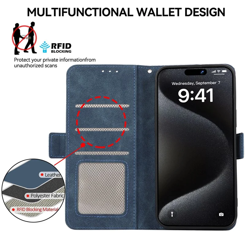 ABEEL For iPhone 16 Pro Max Case Magnetic Protect RFID Blocking Leather Phone Cover - Blue