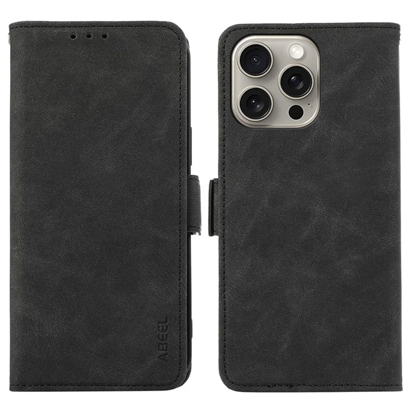 ABEEL til iPhone 16 Pro Case PU-læder Folio stående syn RFID-blokerende telefondæksel - Sort