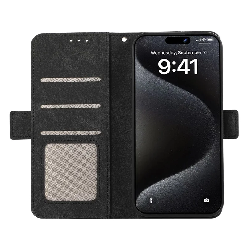 ABEEL til iPhone 16 Pro Case PU-læder Folio stående syn RFID-blokerende telefondæksel - Sort