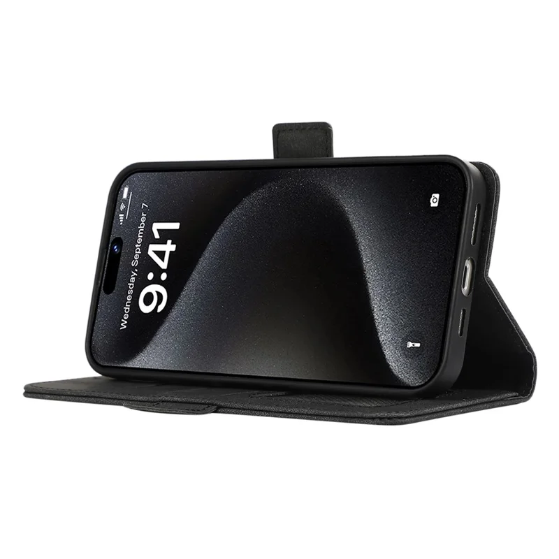 ABEEL For iPhone 16 Leather Case RFID Blocking Card Slots Wallet Phone Cover - Black