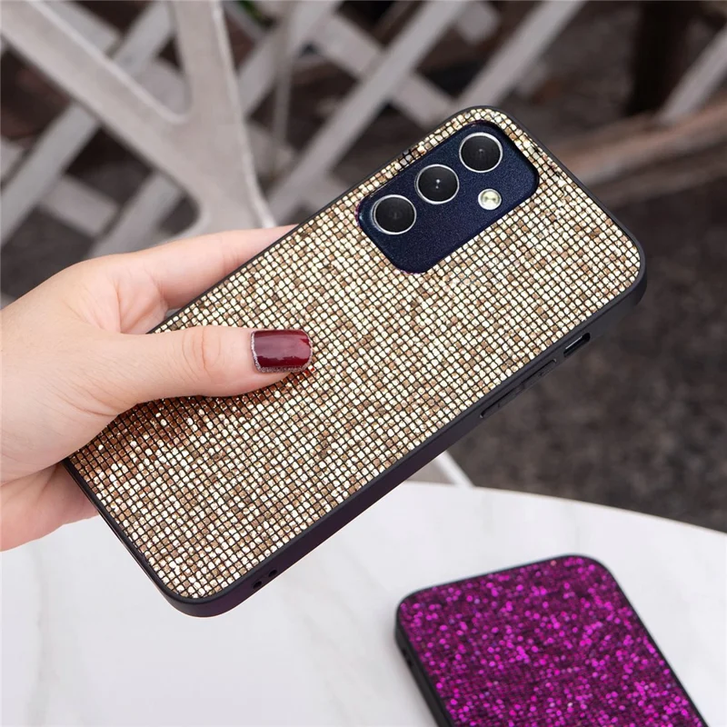 For Samsung Galaxy A14 5G Case Full Sequins Decor Shockproof TPU Phone Cover - Gold