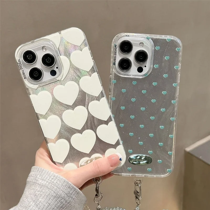 Coque de protection pour iPhone 15 Pro, coque de protection arrière fine en TPU+PC pour téléphone portable - Blanc Coeur